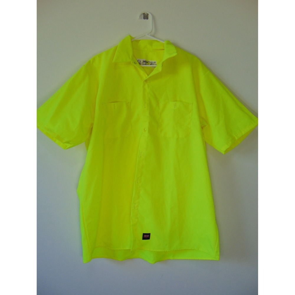 Red Kap Men's Enhanced Visibility Industrial Work Shirt Fluorescent Neon Uniform